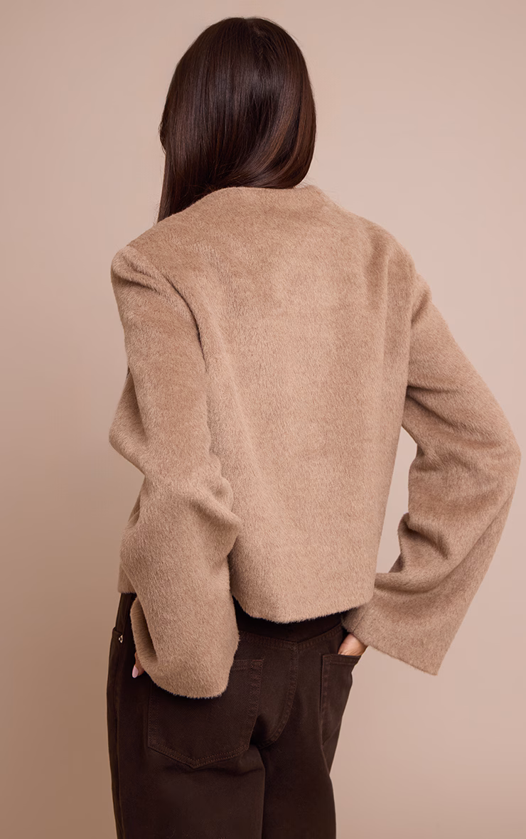 Taupe Brushed Wool Single Breasted Jacket