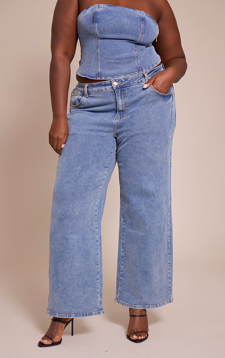 Plus Mid Blue Wash Adjustable Waistband Detail Jean