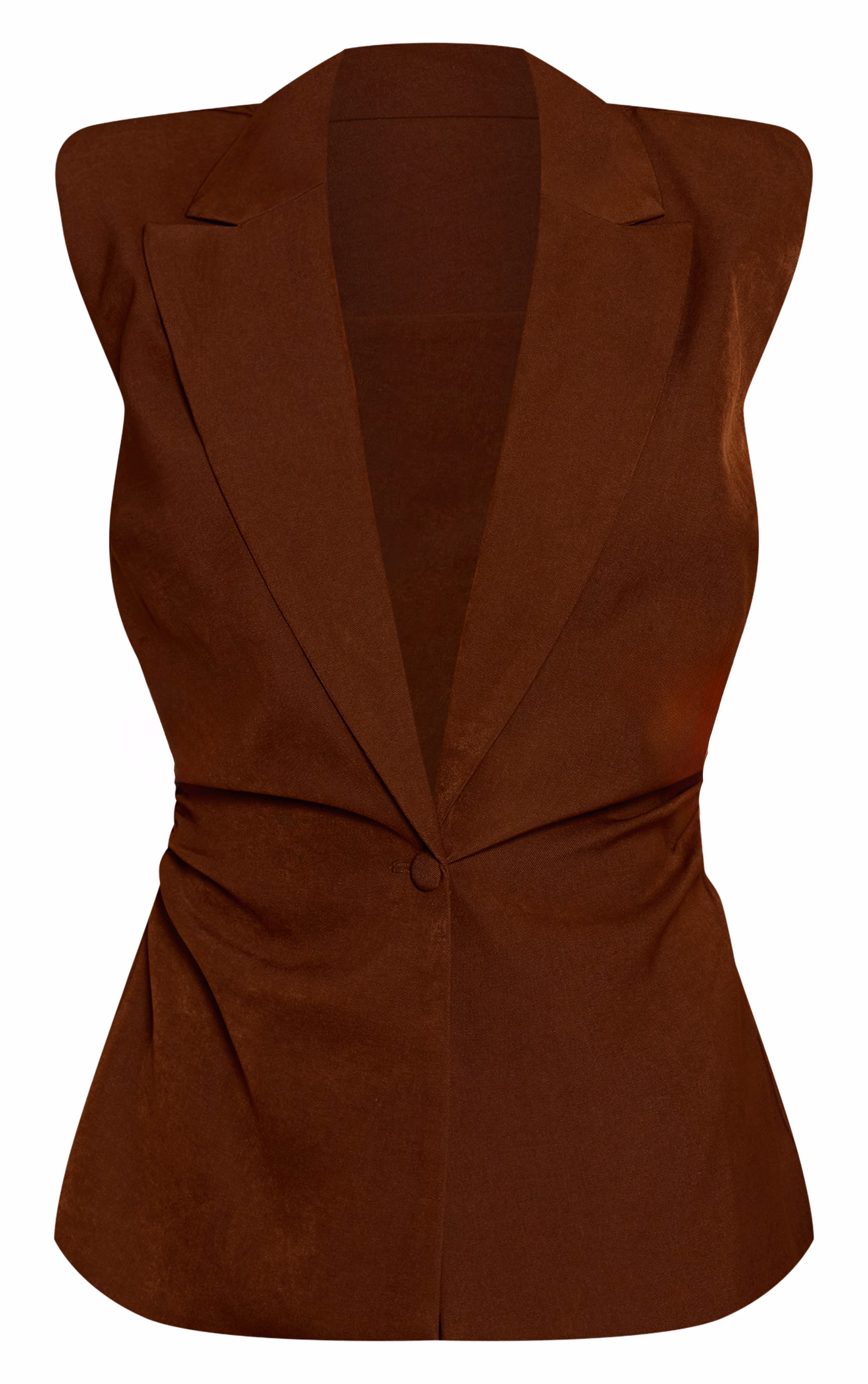 Chocolate Tailored Woven Ruched Waist Shoulder Pad Vest