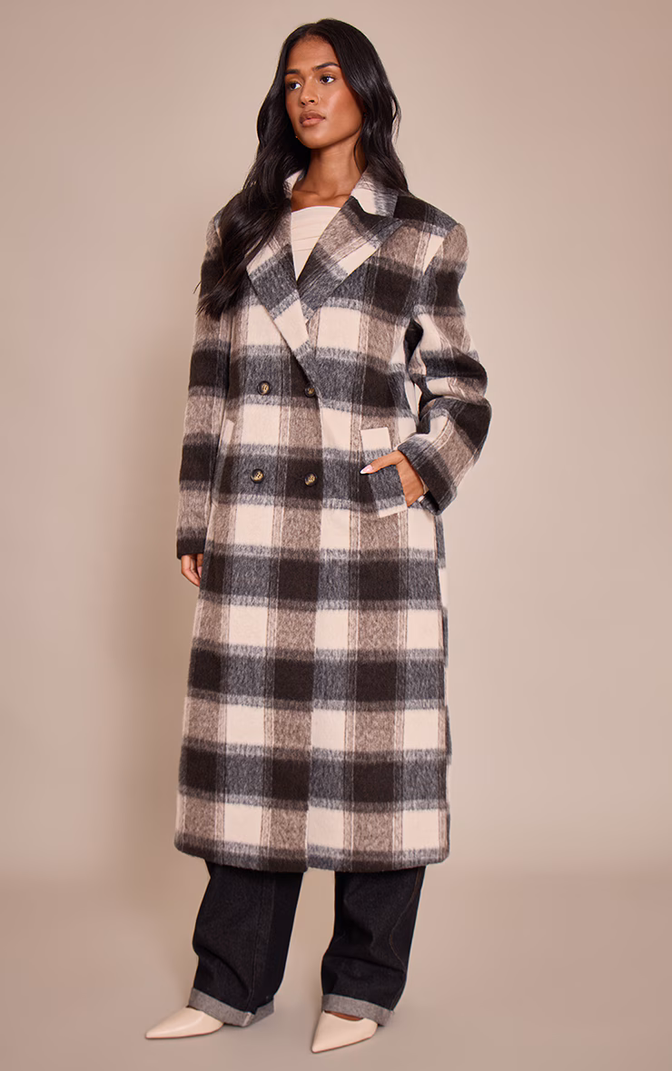 Tall Checked Structured Wool Look Maxi Coat