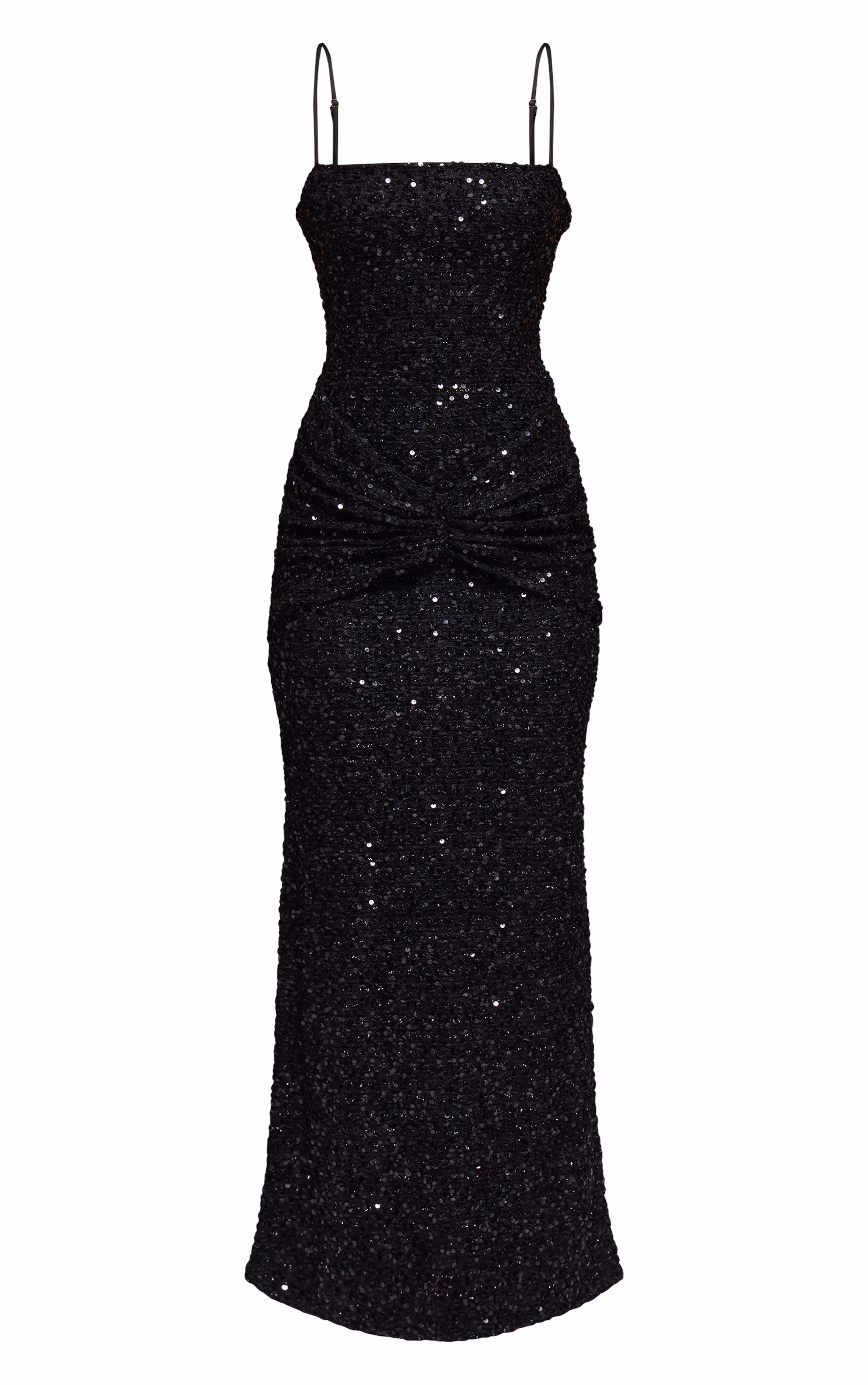 Black Sequin Wrap Detail Strappy Maxi Dress