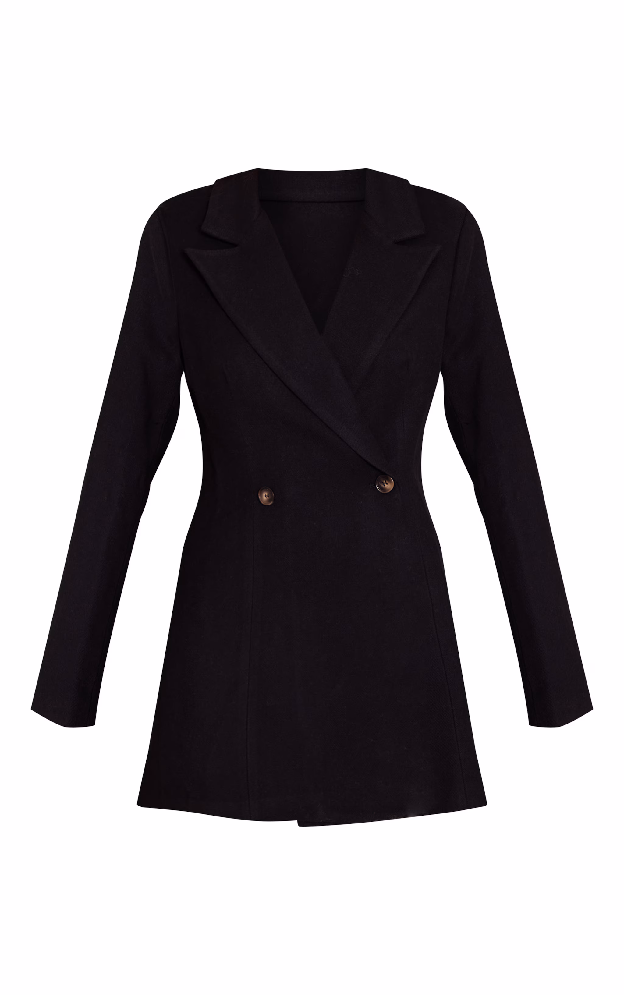 Black Wool Look Cinched Waist Blazer Dress