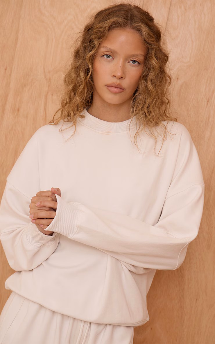 PLT Cream Interlock Funnel Neck Sweatshirt