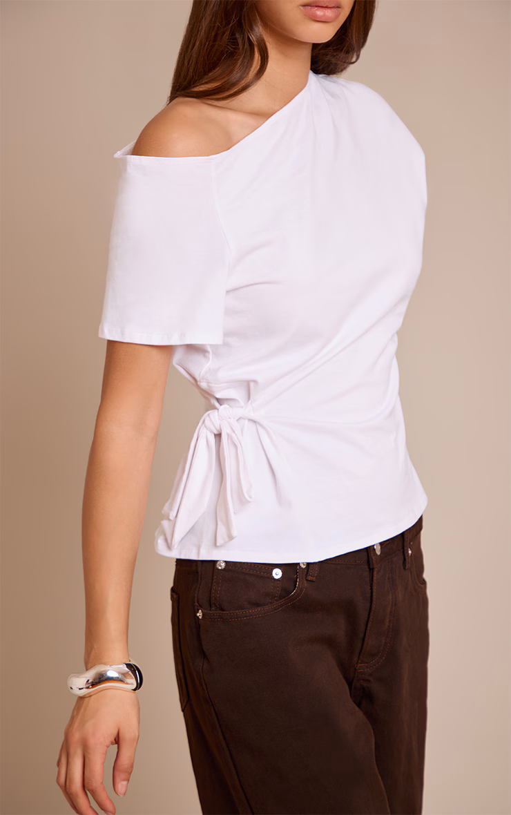 White Cotton Tie Waist Detail T Shirt