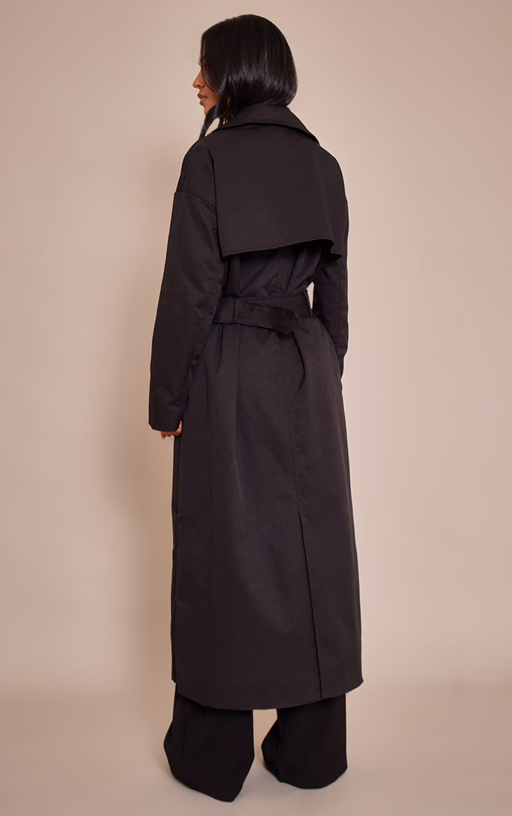 Tall Black Tie Waist Trench Coat