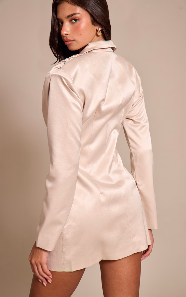 Champgane Satin Pleated Blazer Dress