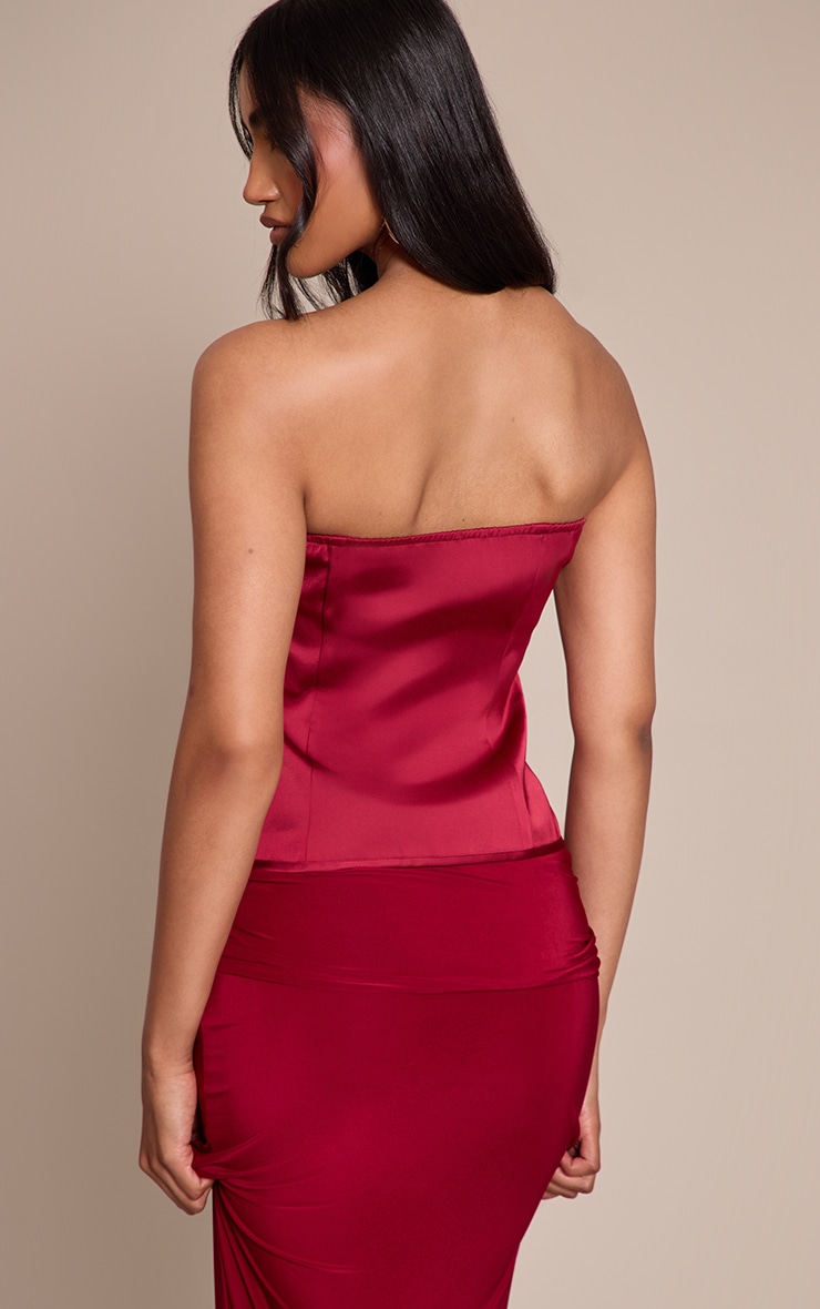 Wine Satin Boned Bandeau Corset