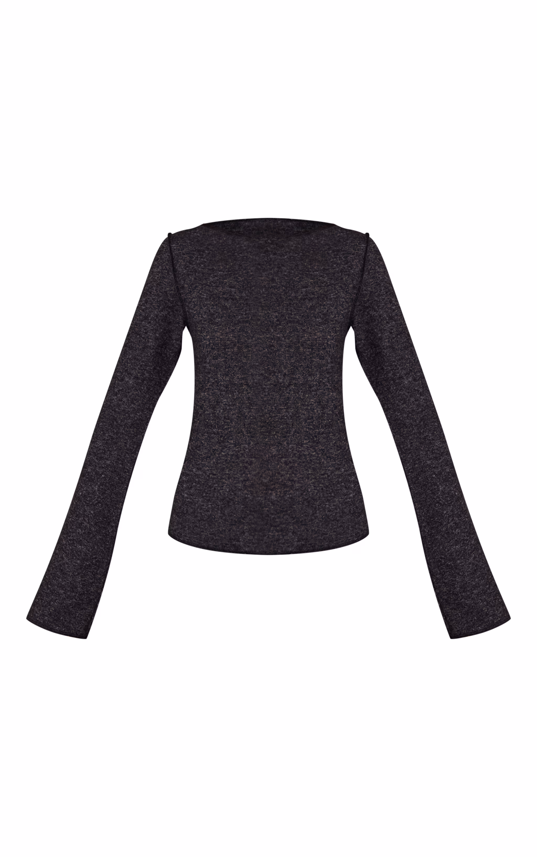 Charcoal Soft Knit Straight Neck Long Sleeve Top