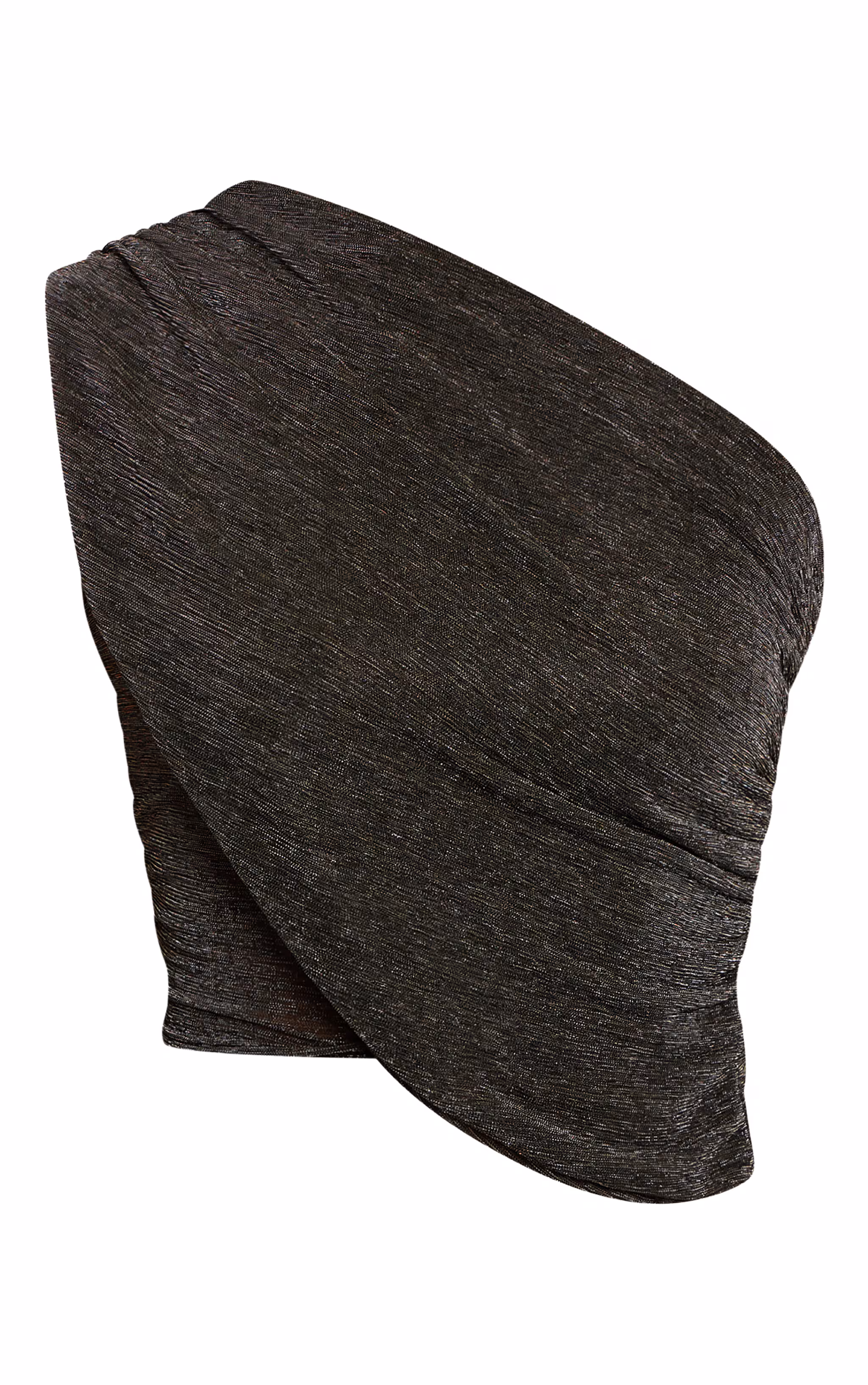 Black Glitter One Shoulder Ruched Drape Long Top