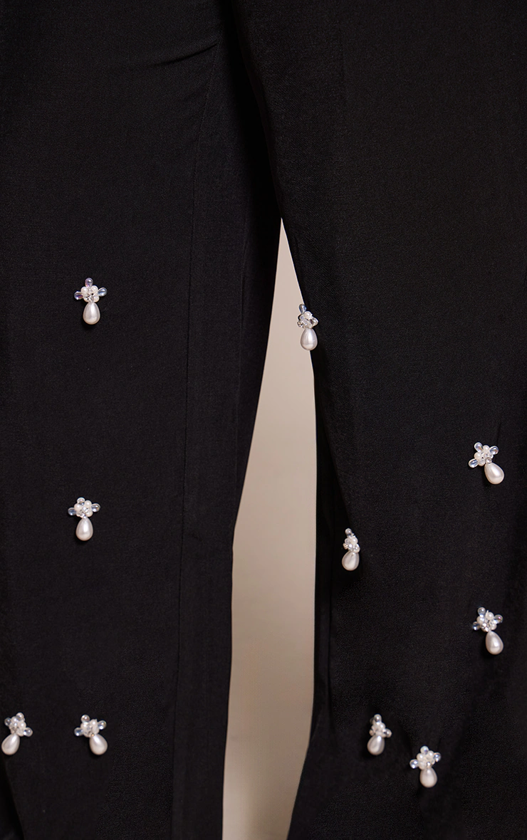 Plus Black Woven Embellished High Waist Wide Leg Pant