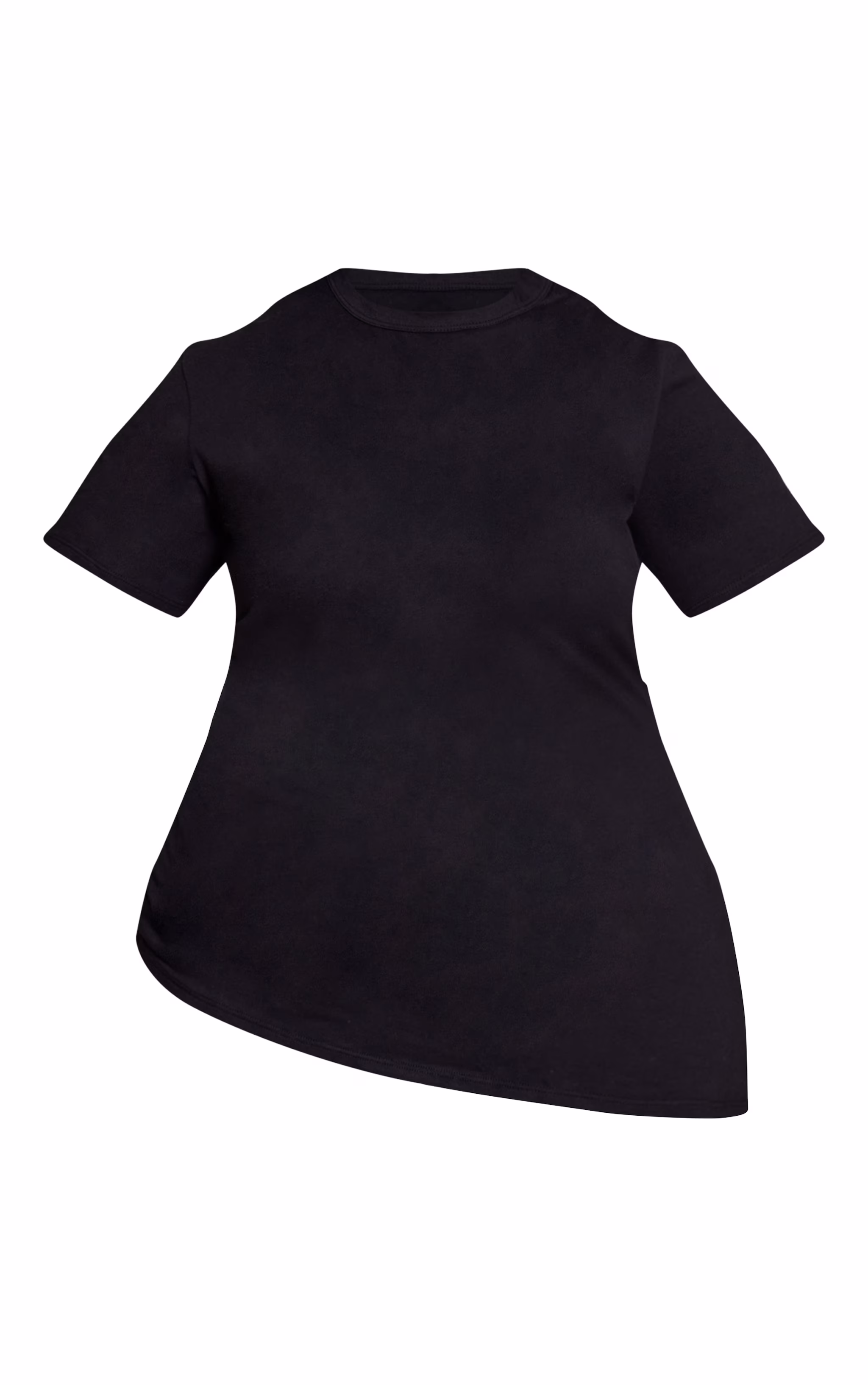 Plus Black Cotton Ruched Side Asymmetric Hem T-shirt