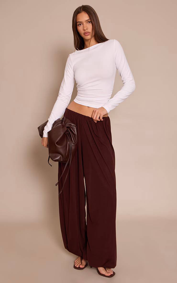 Chocolate Lightweight Chiffon Balloon Pants