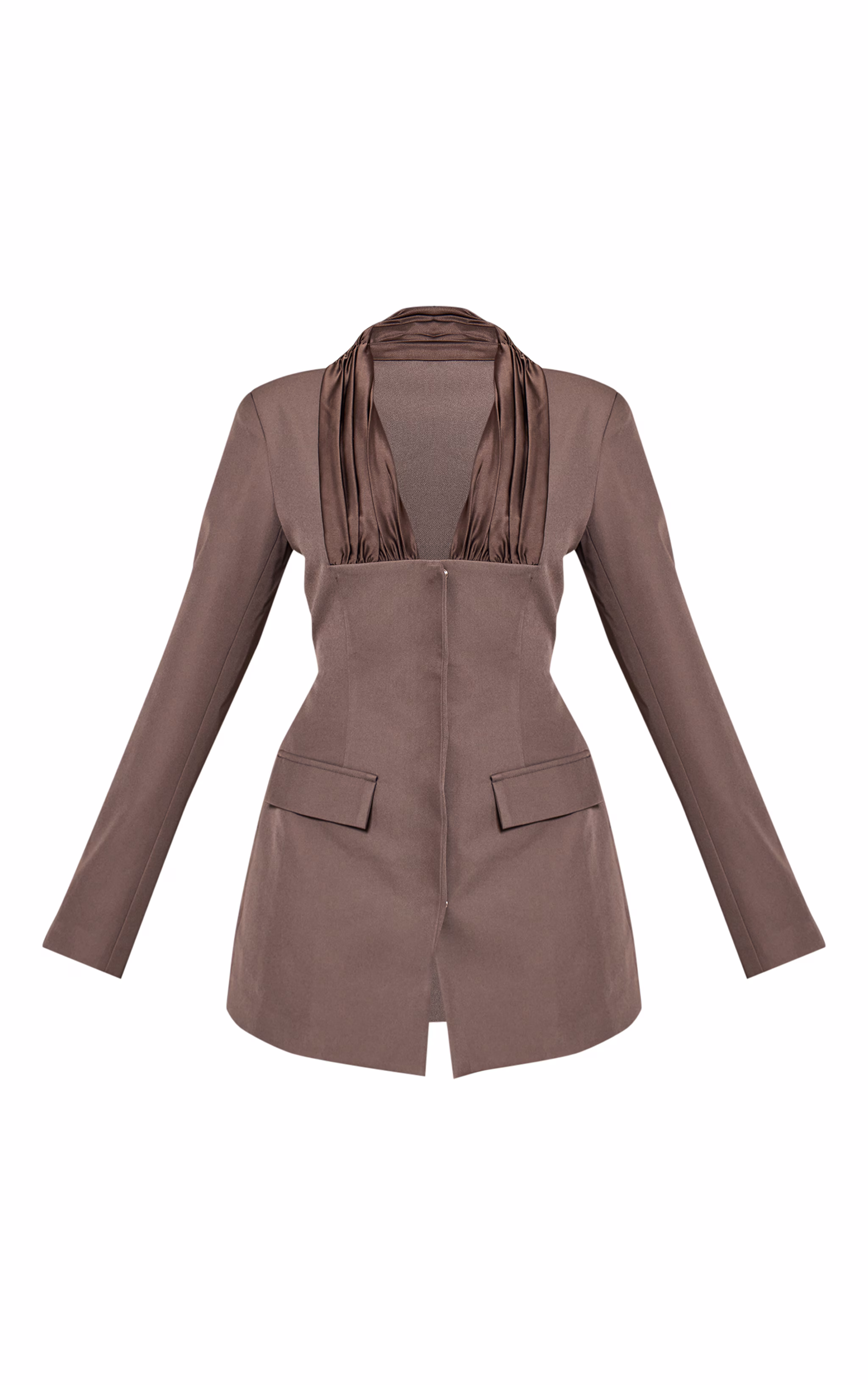 Grey Woven Pleated Detail Blazer Dress