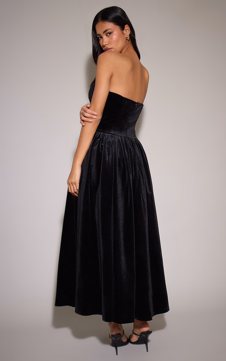 Black Velvet Bandeau Maxi Dress