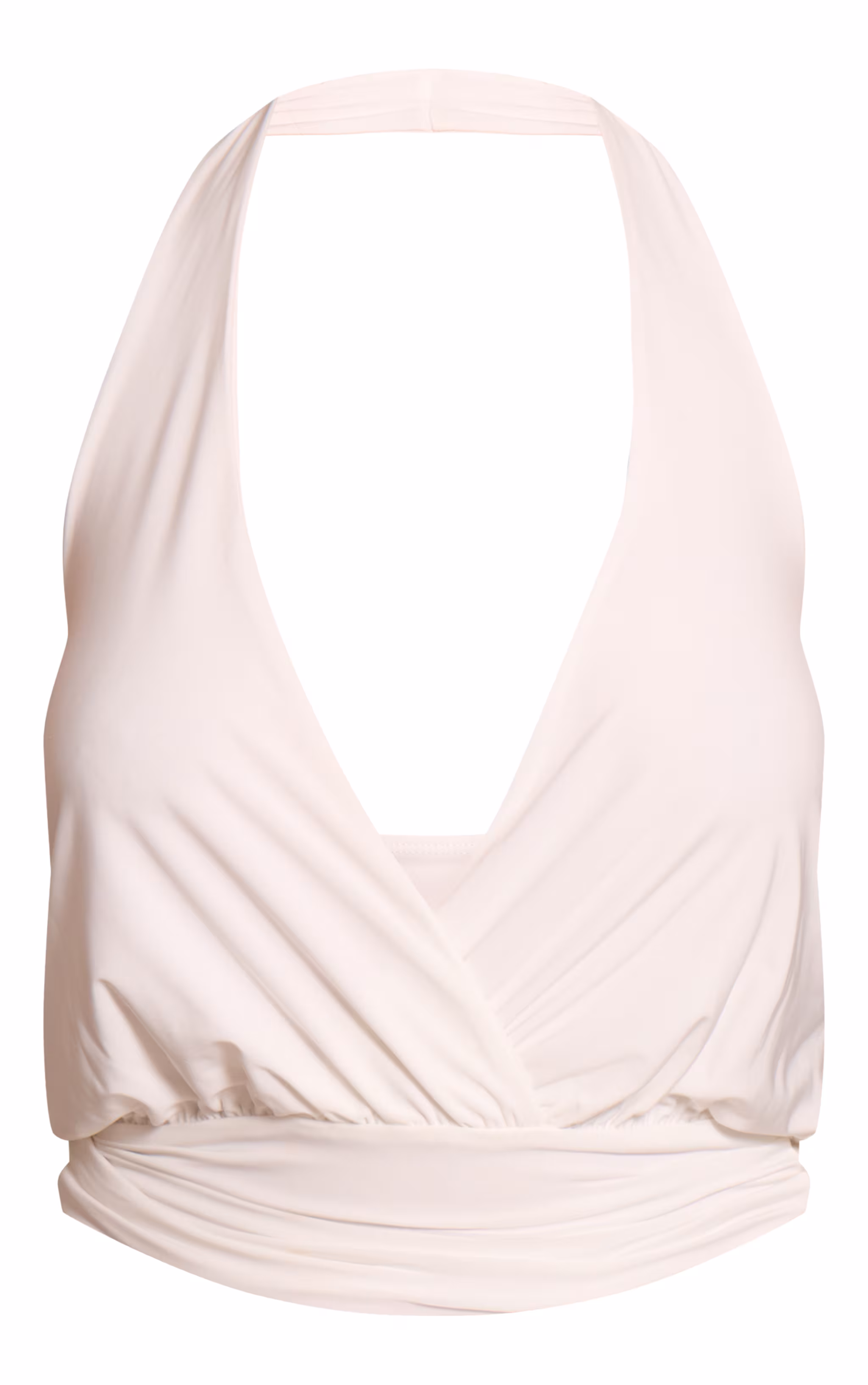 Cream Slinky Plunge Halterneck Top