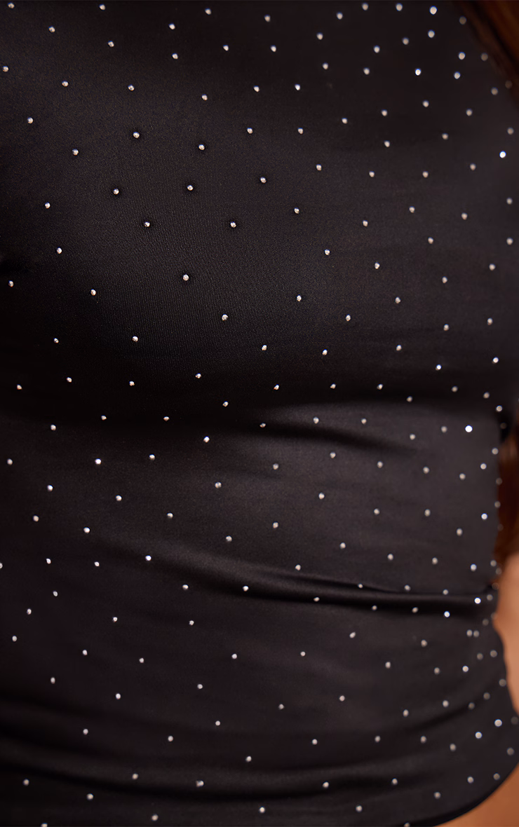 Black Slinky Hot Fix Asymmetrical Long Top