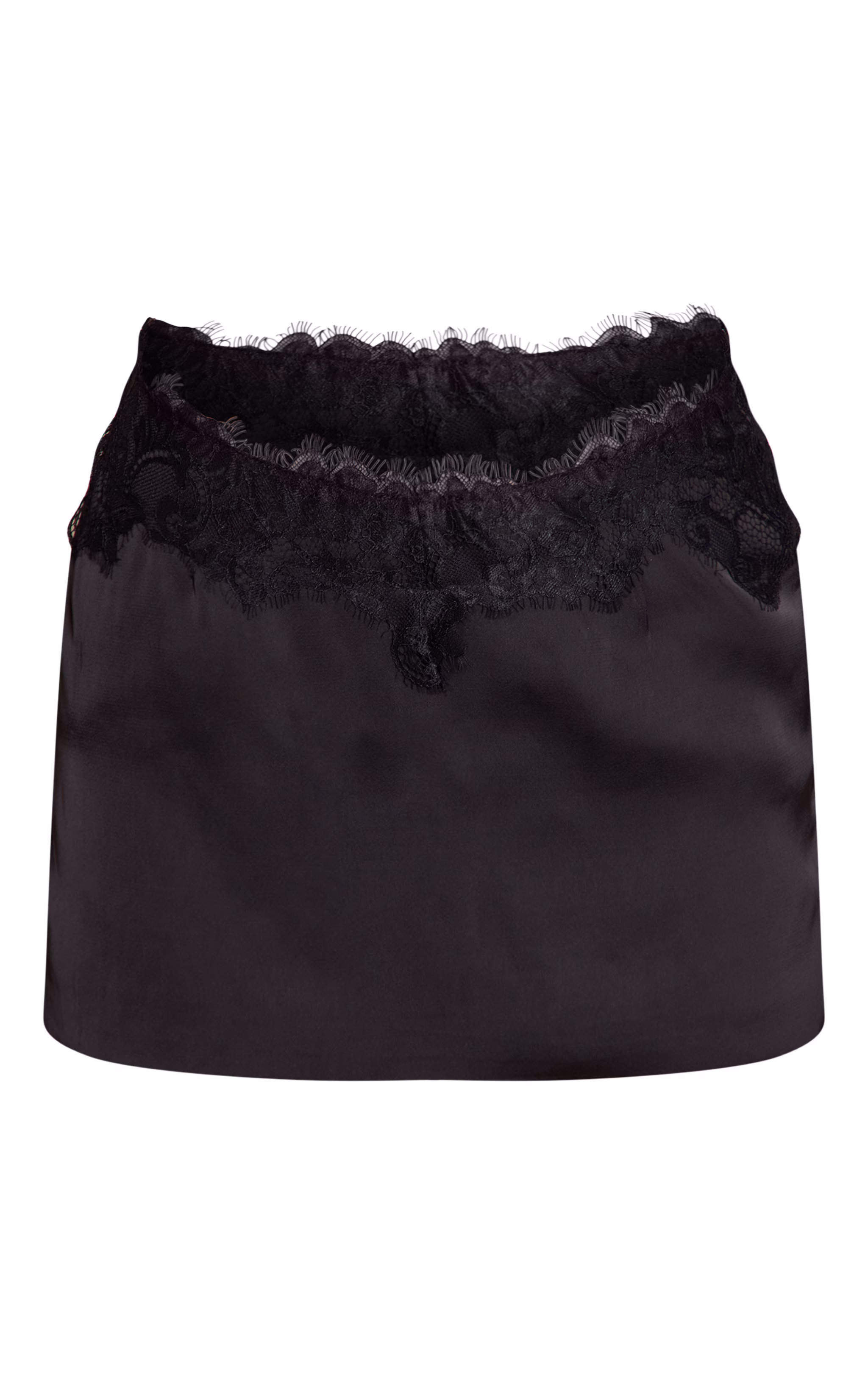 Black Satin Lace Trim Mini Skirt
