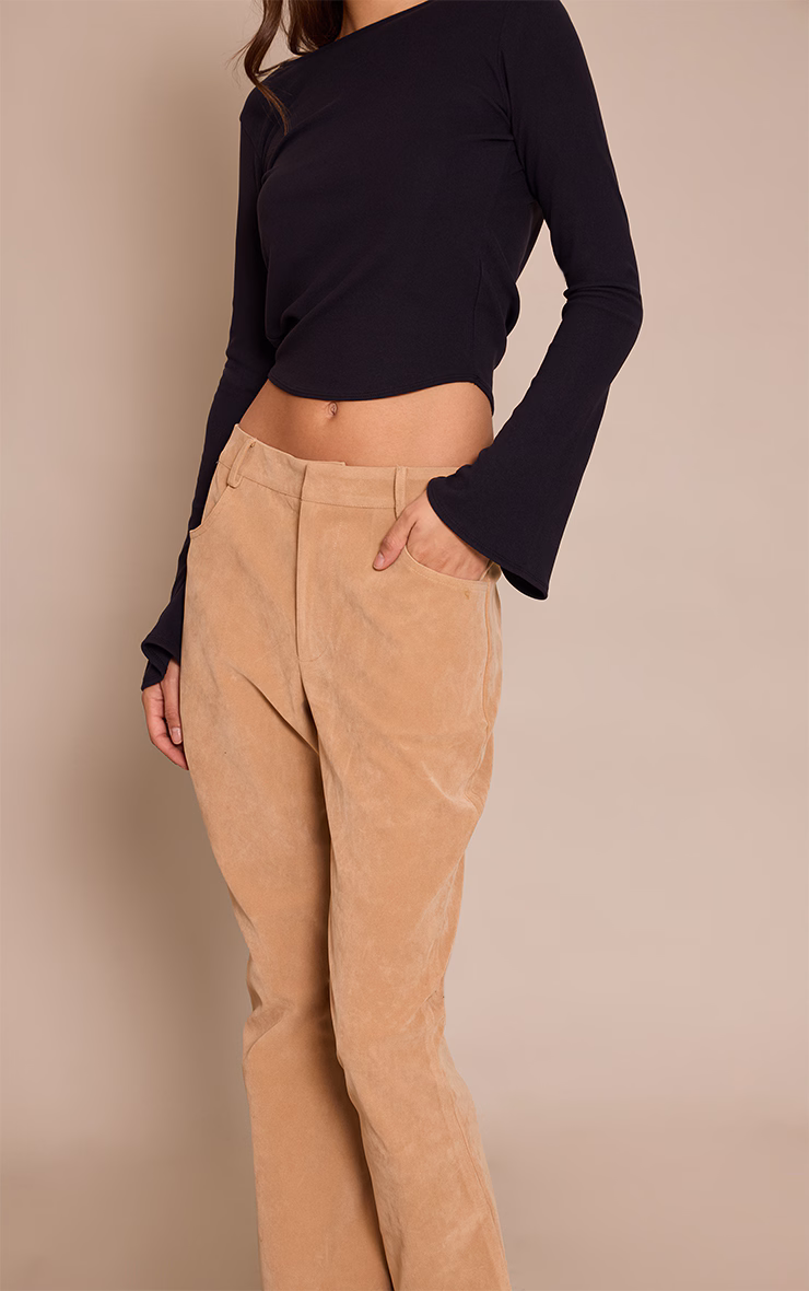 Sand Faux Suede Flared Pants