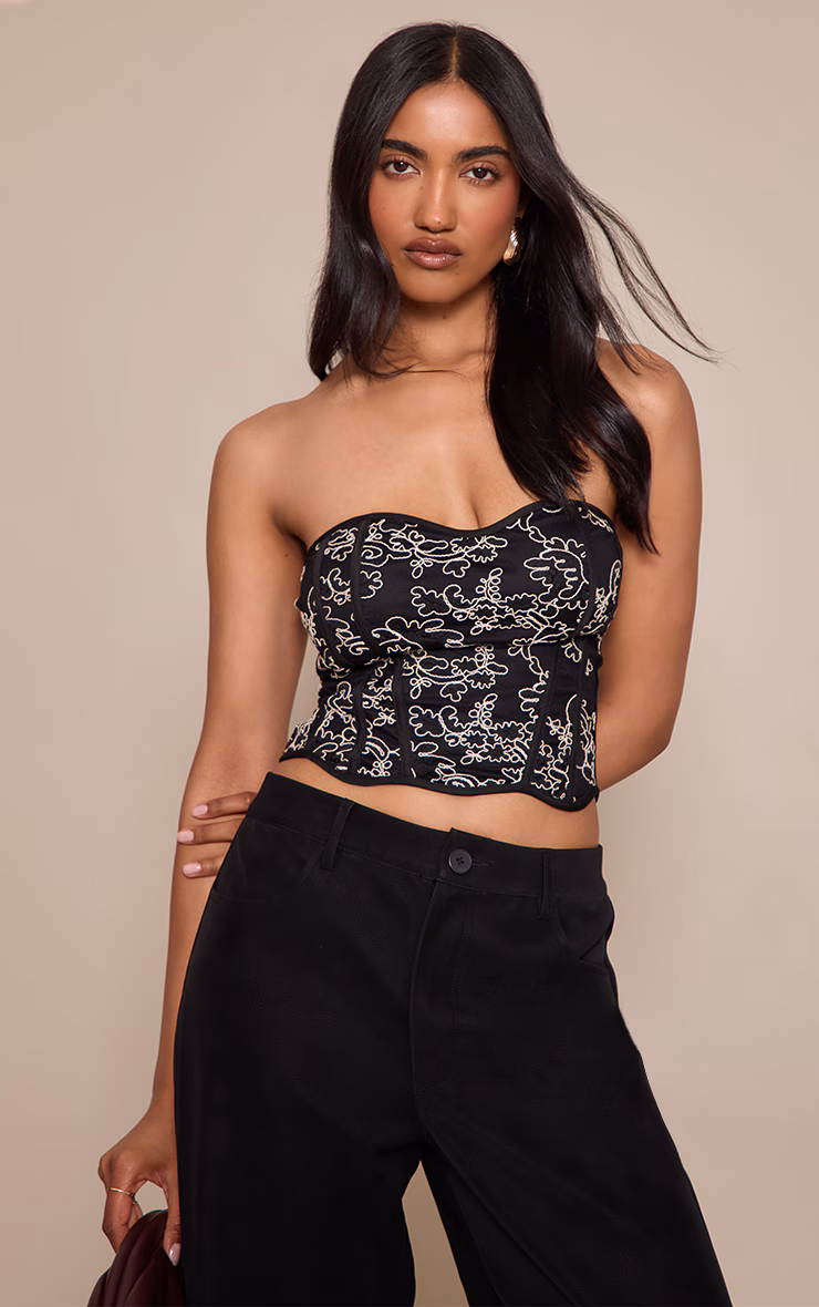 Black Textured Lace Back Corset