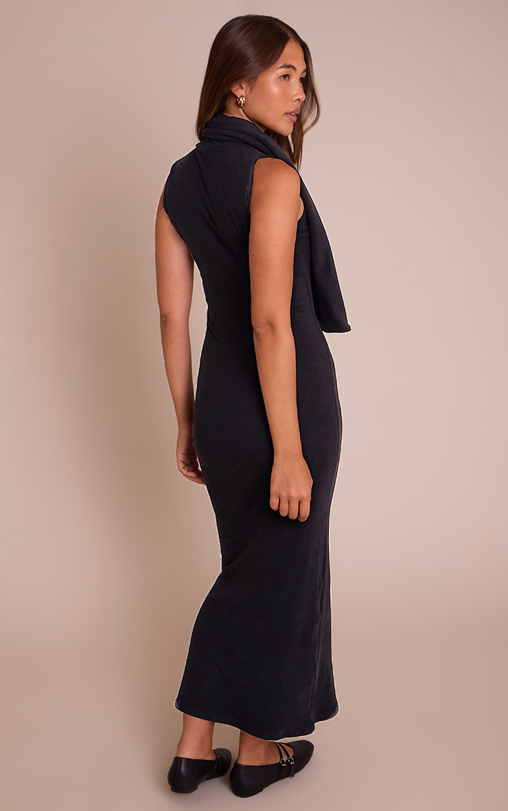 Black Wrap Neck Detail Maxi Dress