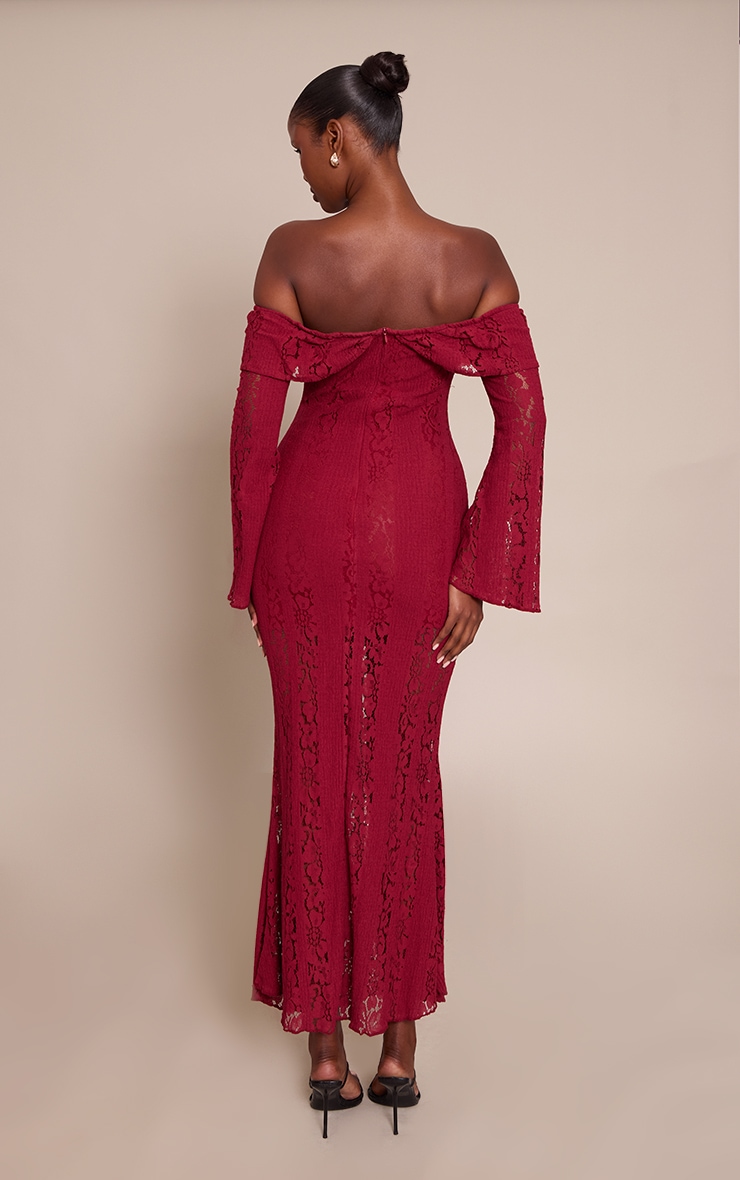 Burgundy Lace Fold Over Bandeau Maxi Dress