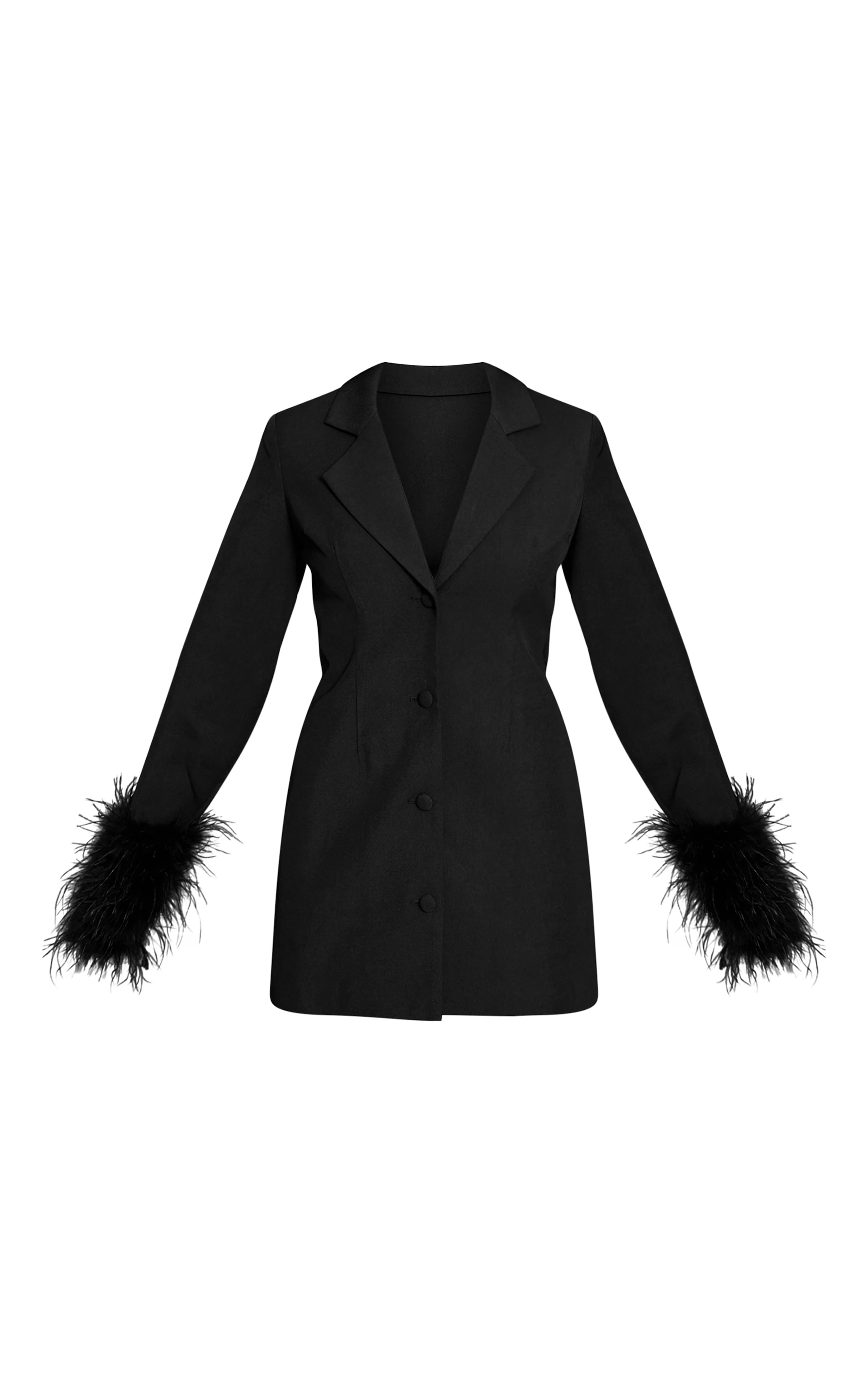 Black Woven Feather Cuff Blazer Dress