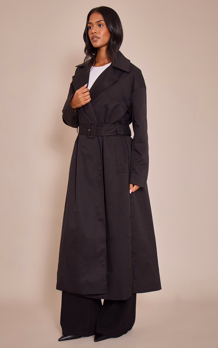 Tall Black Tie Waist Trench Coat