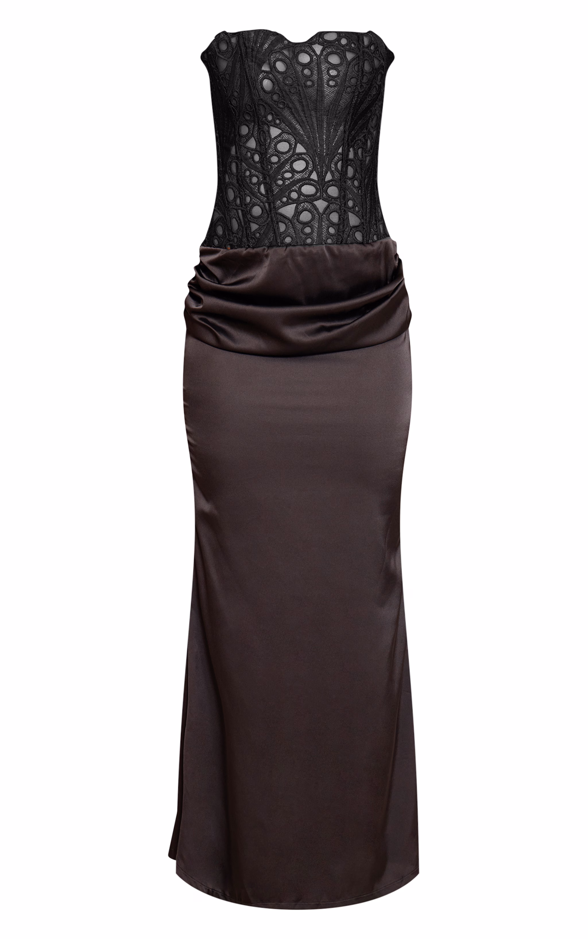 Black Corset Detail Satin Ruched Maxi Dress