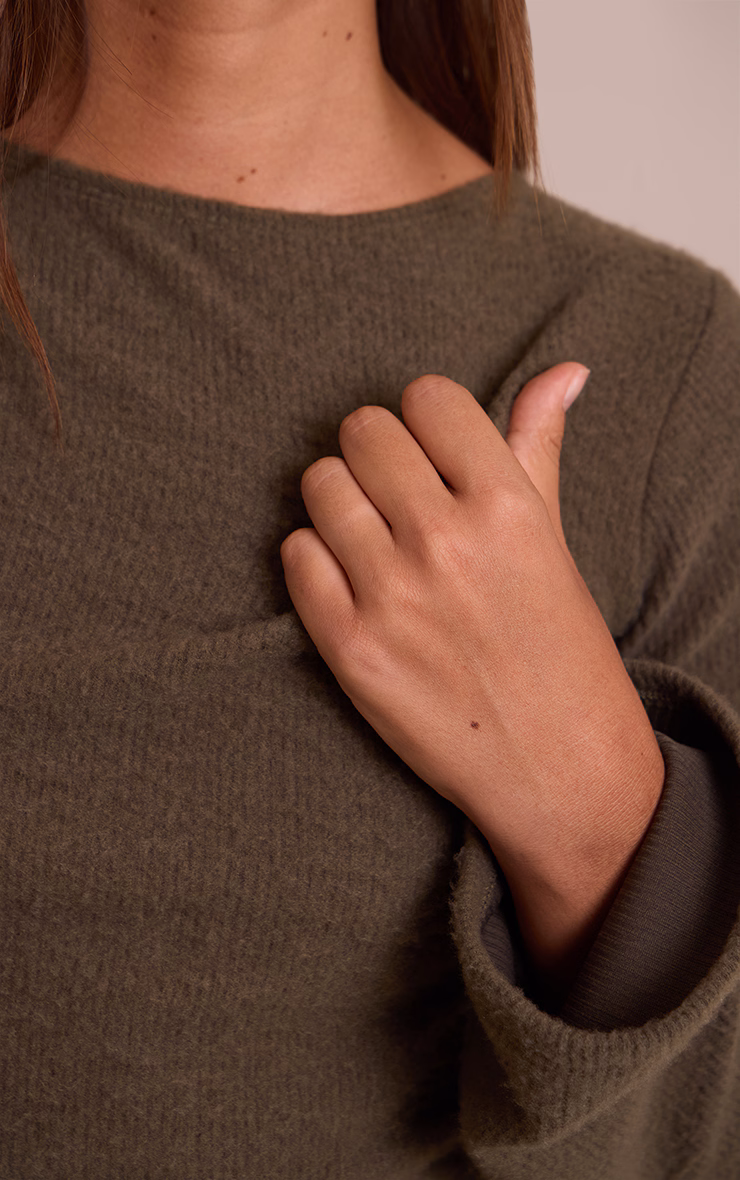 Khaki Brushed Tie Back Long Sleeve Maxi Dress