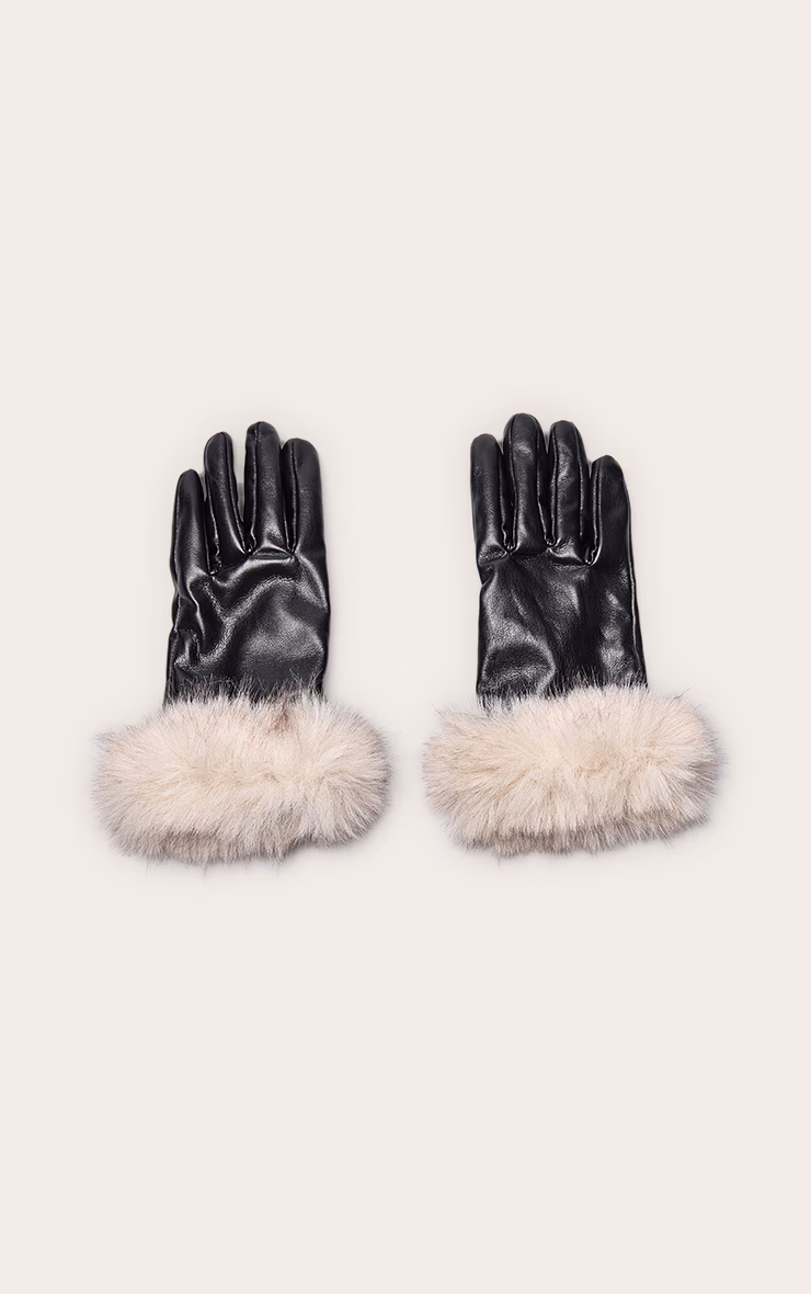 Black Contrast Fur Trim Gloves