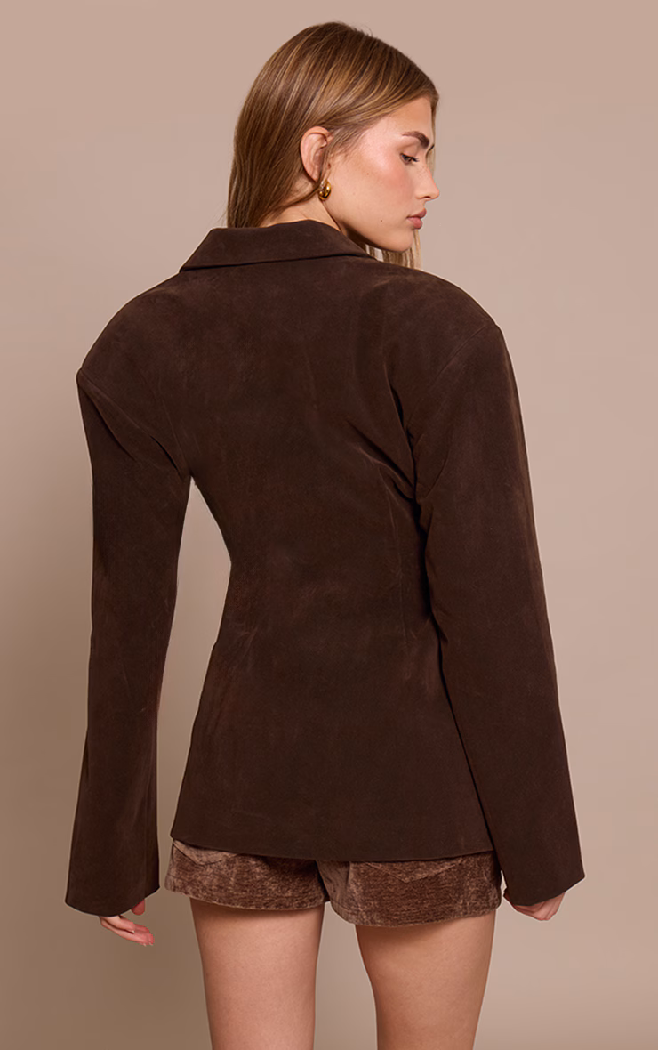 Chocolate Suede Cinch Waist Blazer