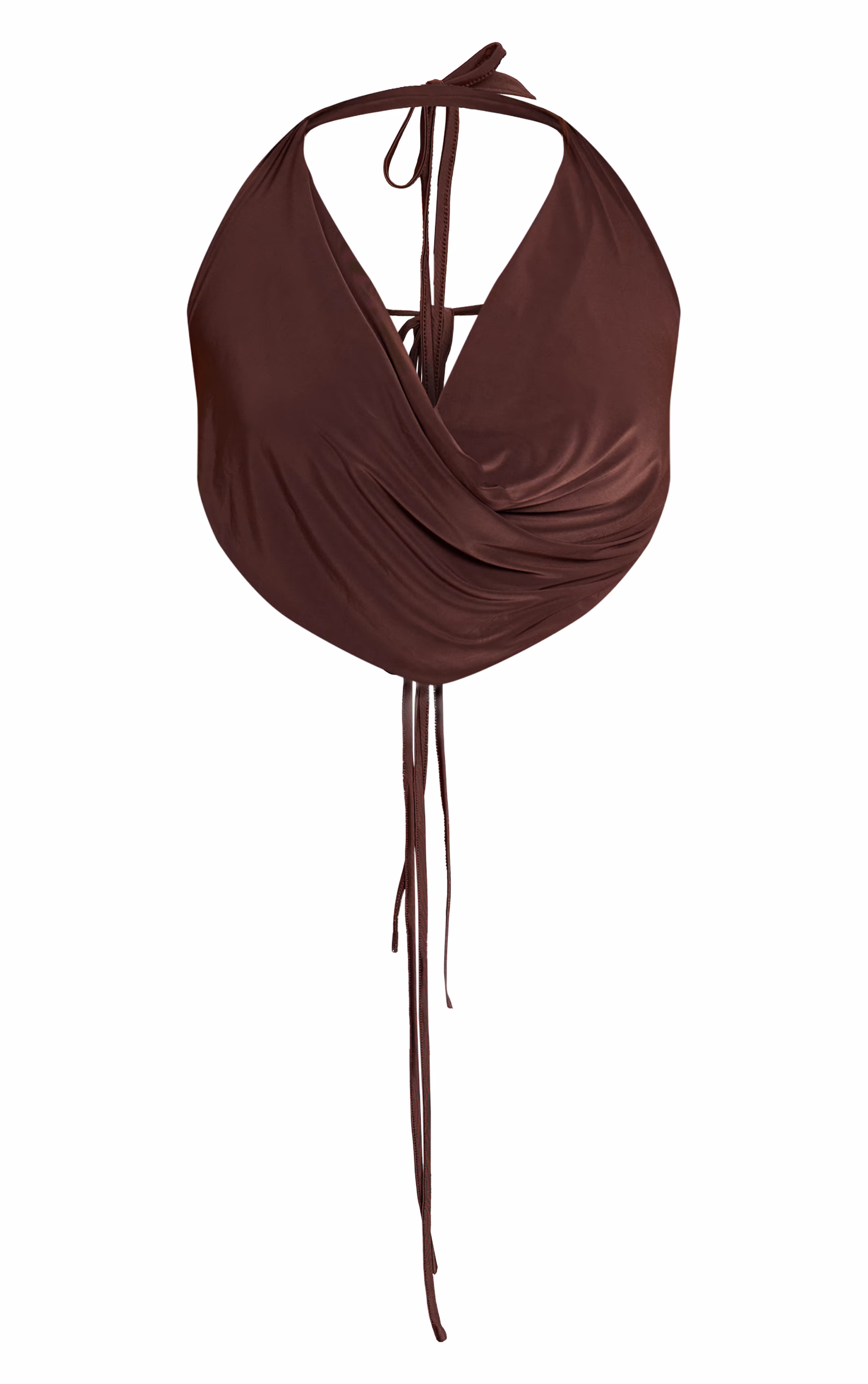 Chocolate Slinky Tie Back Cowl Neck Top