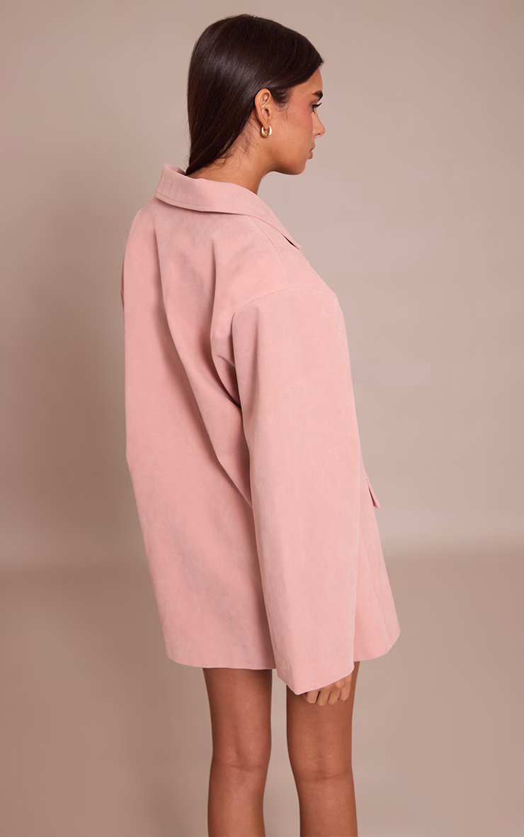 Pink Faux Suede Structured Blazer Dress