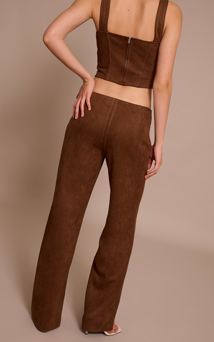 Chocolate Suede Contrast Stitch Straight Leg Pant