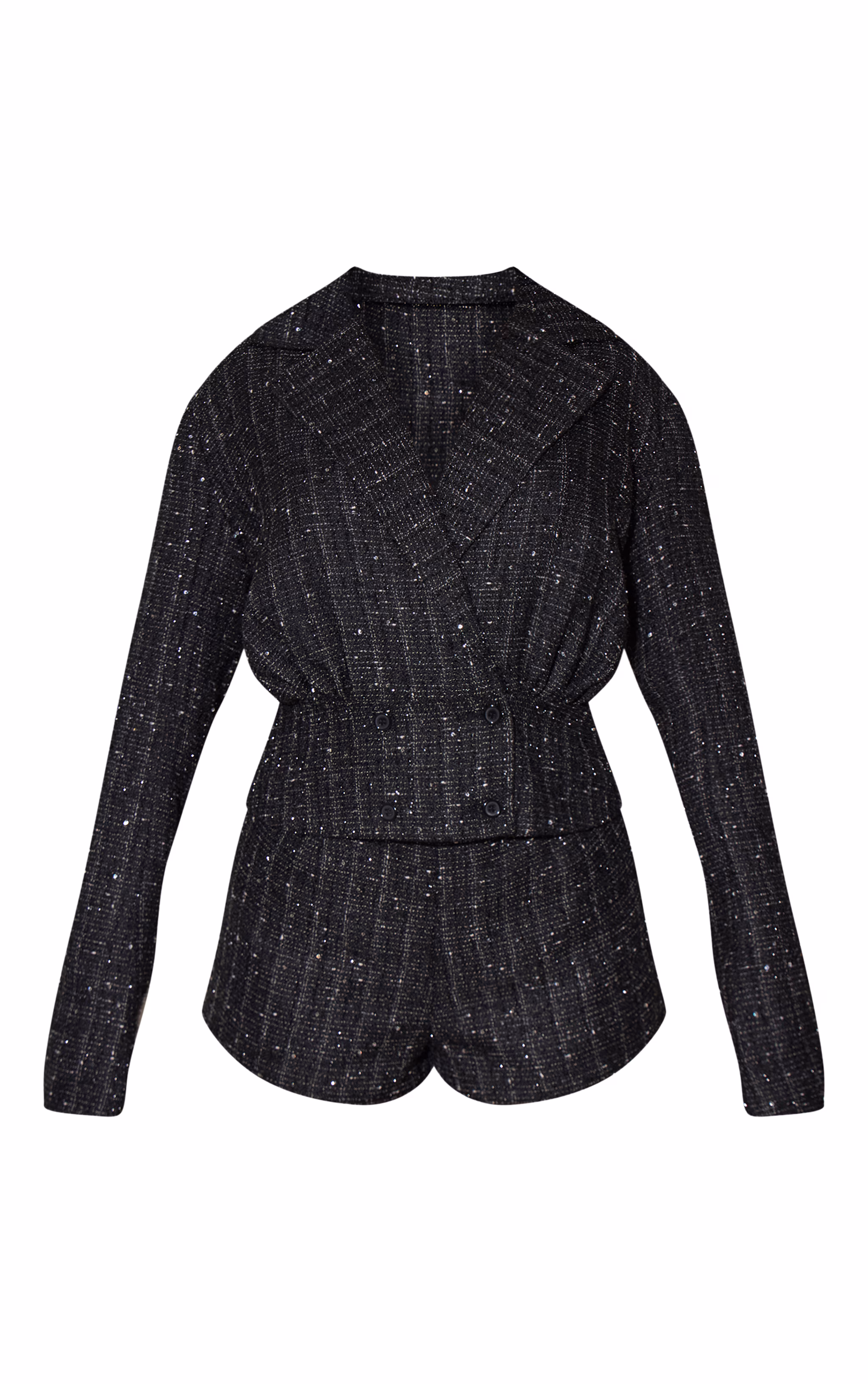 Black Boucle Blazer Button Detail Romper