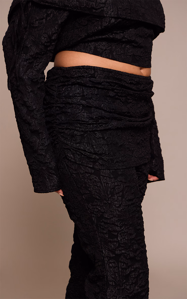 Plus Black Floral Jacquard Fold Over Wide Leg Pants