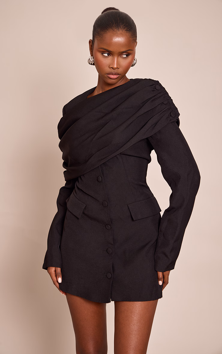 Black Tailored Sash Detail Blazer Dress