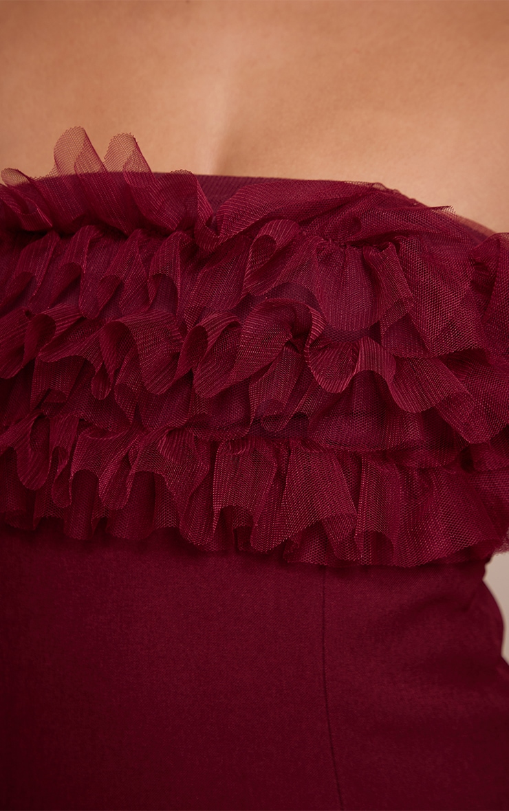 Wine Woven Ruffle Bandeau Shift Dress