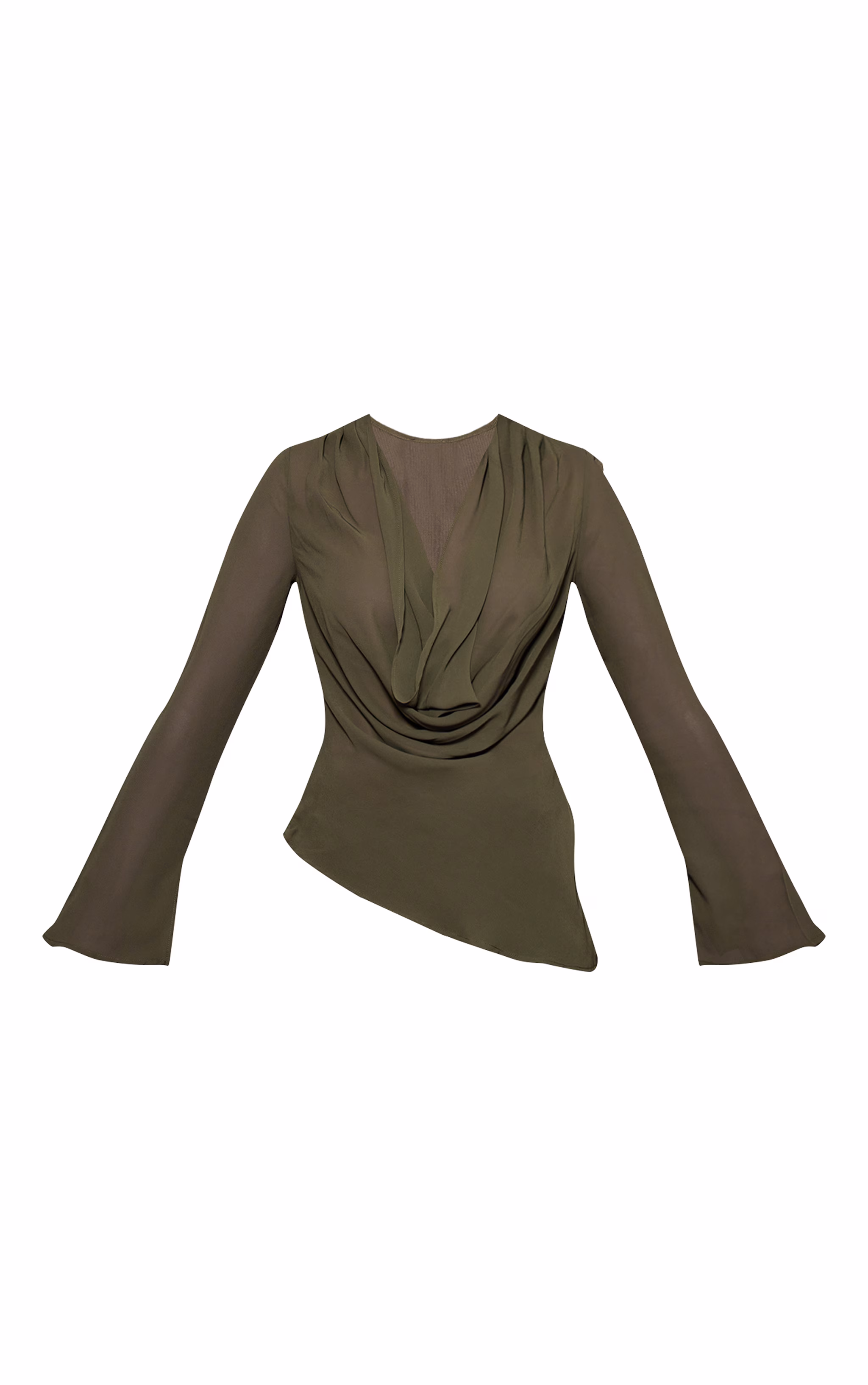 Dark Green Chiffon Cowl Plunge Blouse