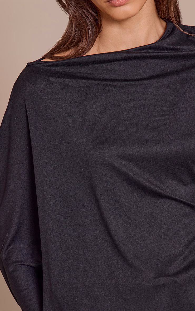 Black Asymmetric Slouchy Long Sleeve Top