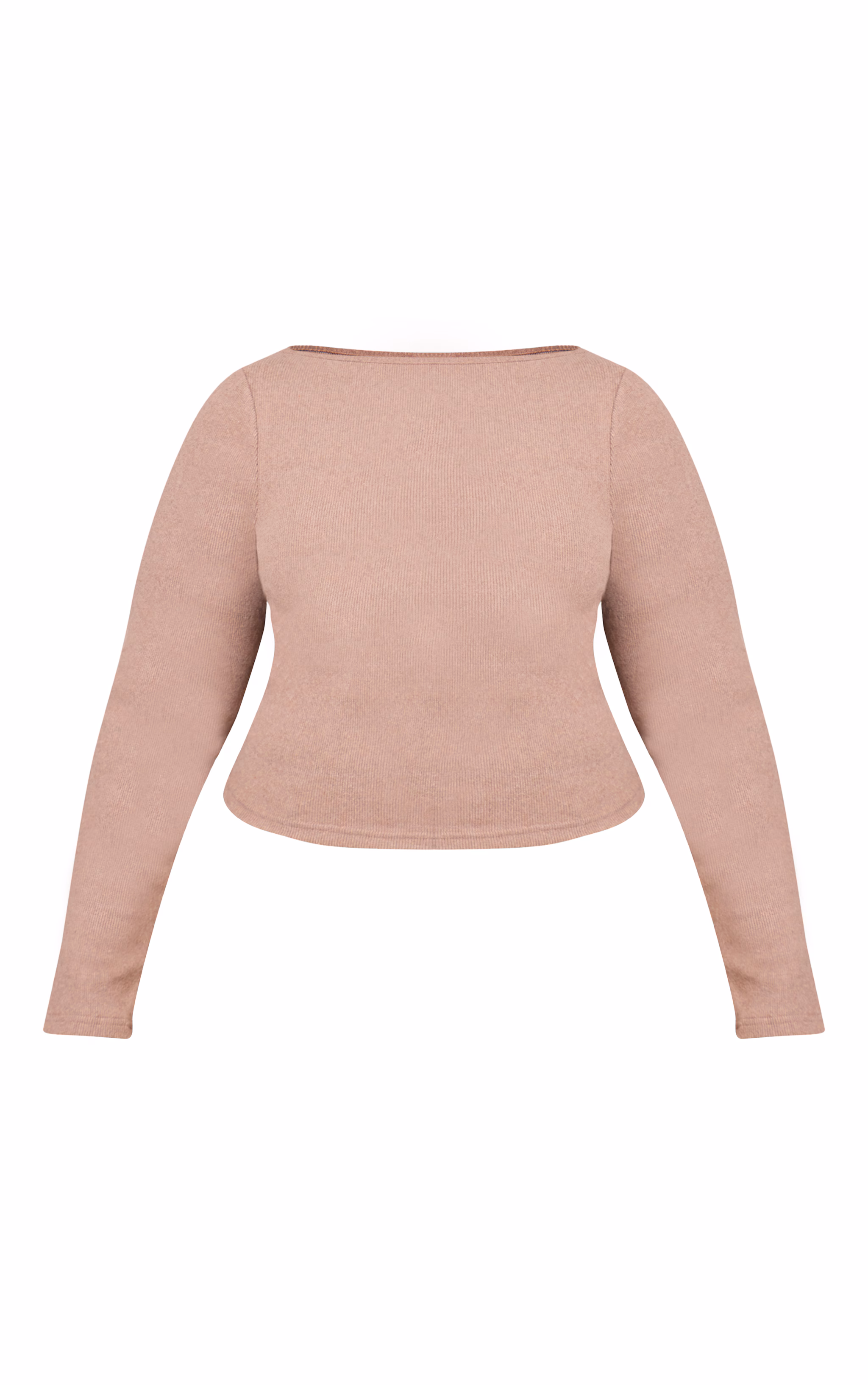 Plus Oatmeal Soft Touch Rib Boat Neck Long Sleeve Top