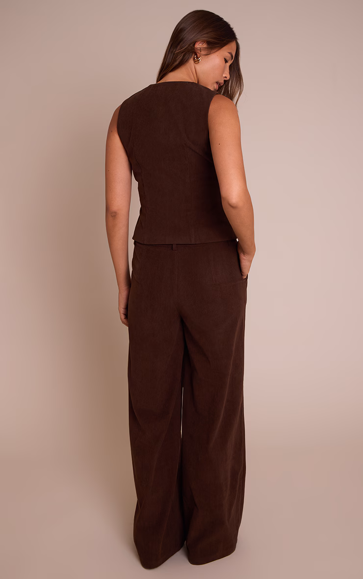 Dark Brown Corduroy Tailored Tie Detail Wide Leg Pants