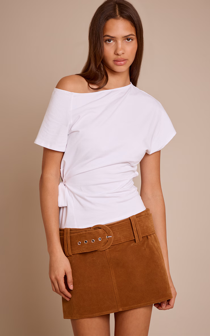 Camel Faux Suede Belt Mini Skirt