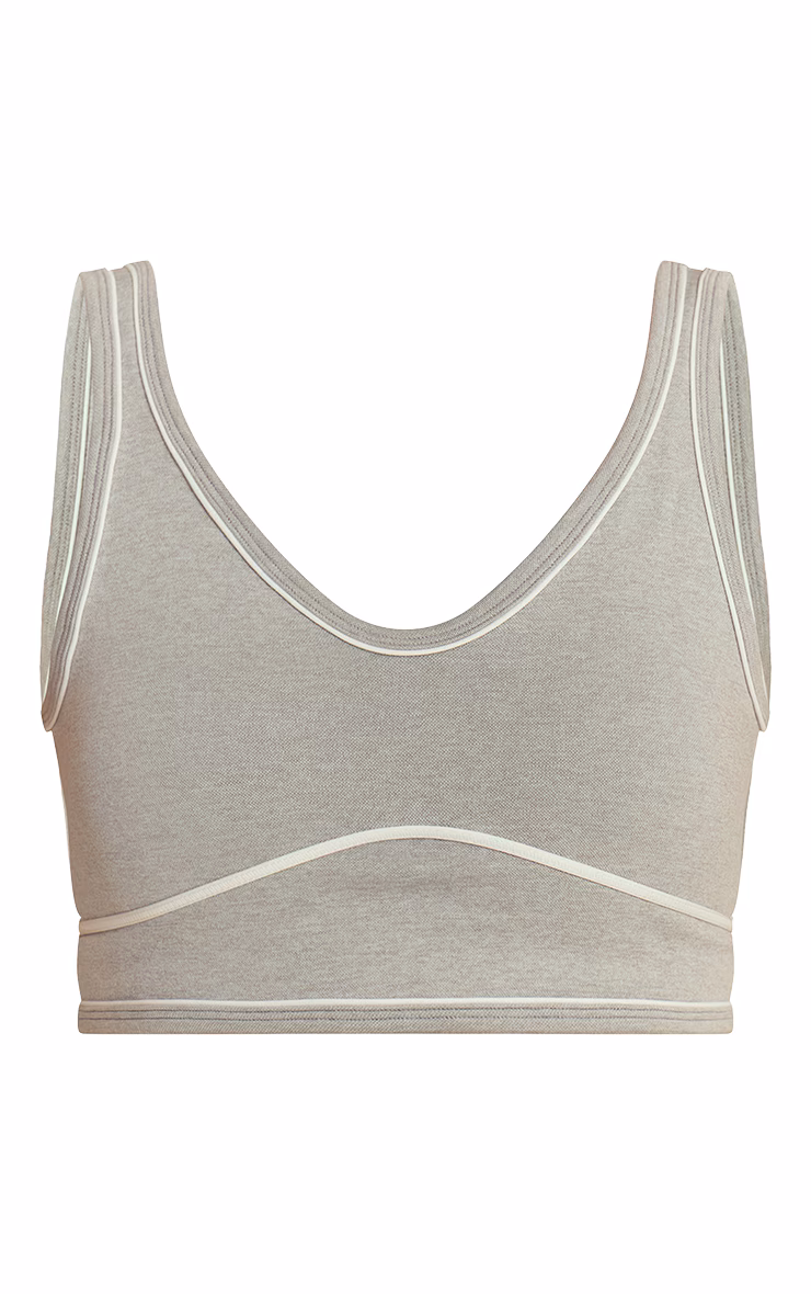 Ash Grey Seamless Contrast Detail Sports Bra