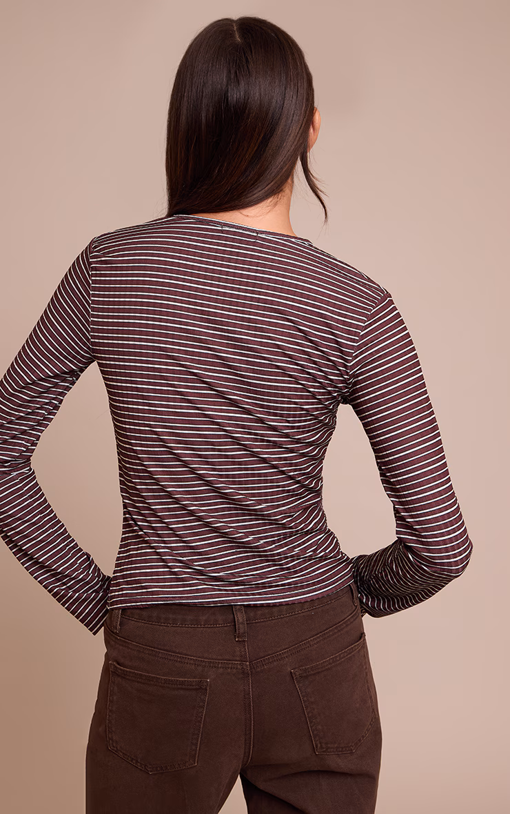 Multi Stripe Rib Button Down Long Sleeve Top