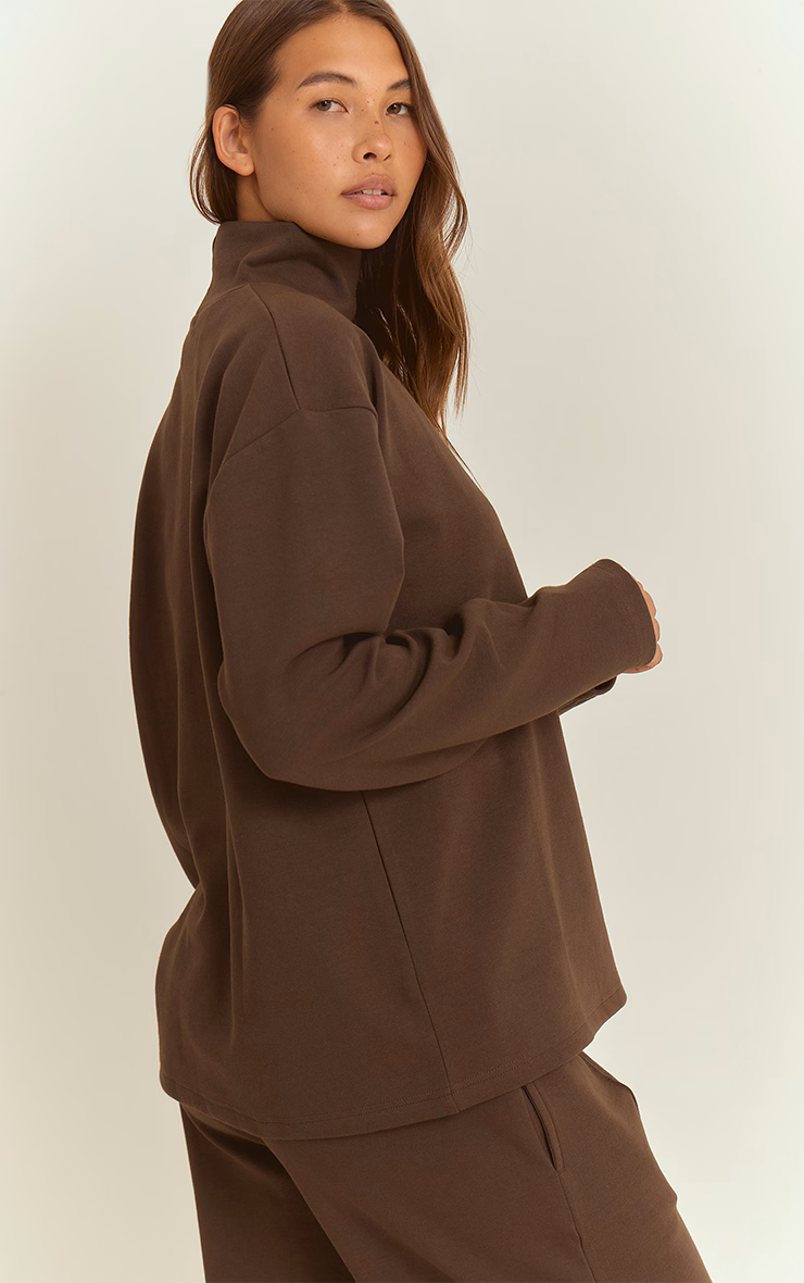 Chocolate Interlock Seam Funnel Neck Sweatshirt