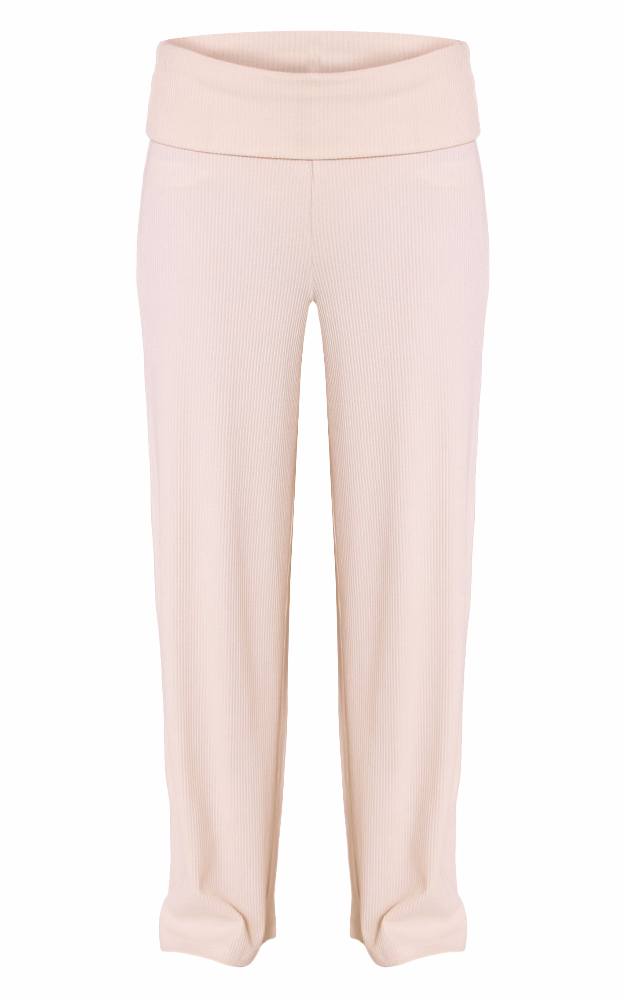 Cream Thick Rib Fold Over Pocket Detail Wide Leg Pant