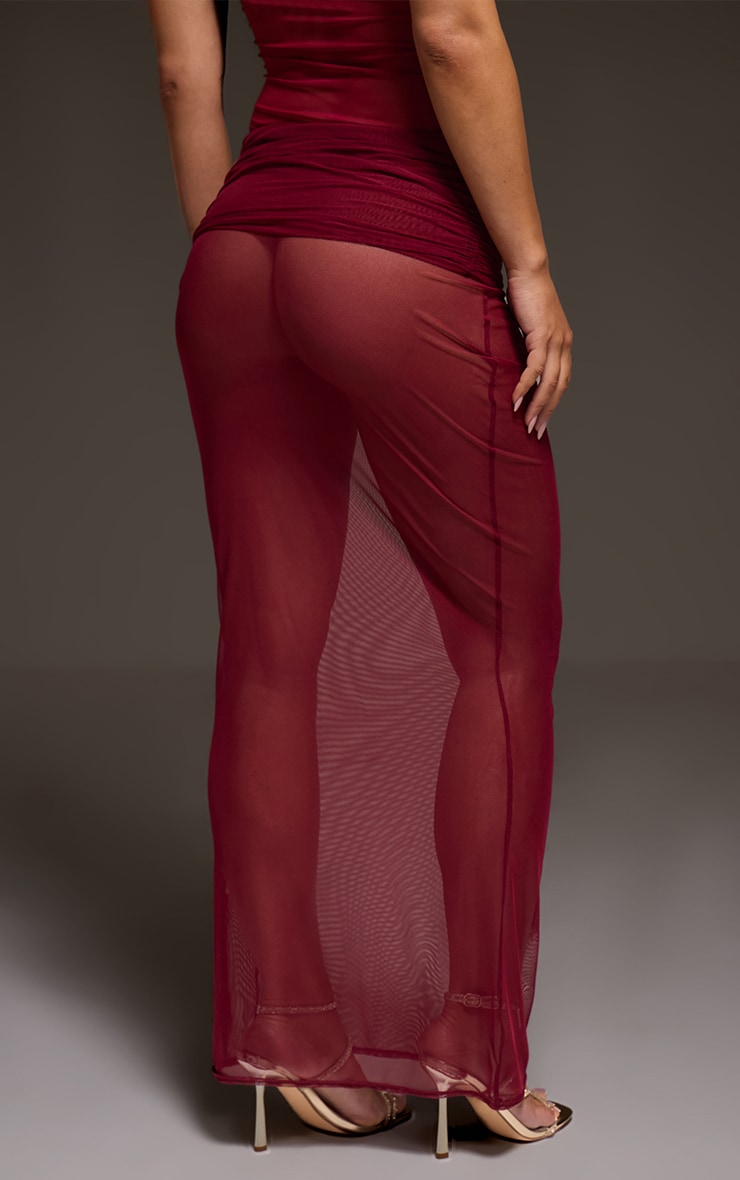 Wine Mesh Extreme Fold Over Maxi Skirt