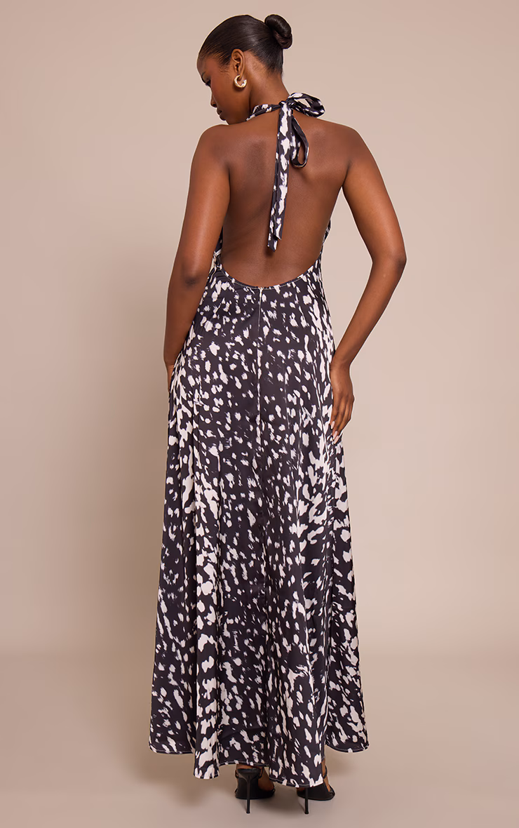 Printed Satin Cowl Neck Maxi Dress