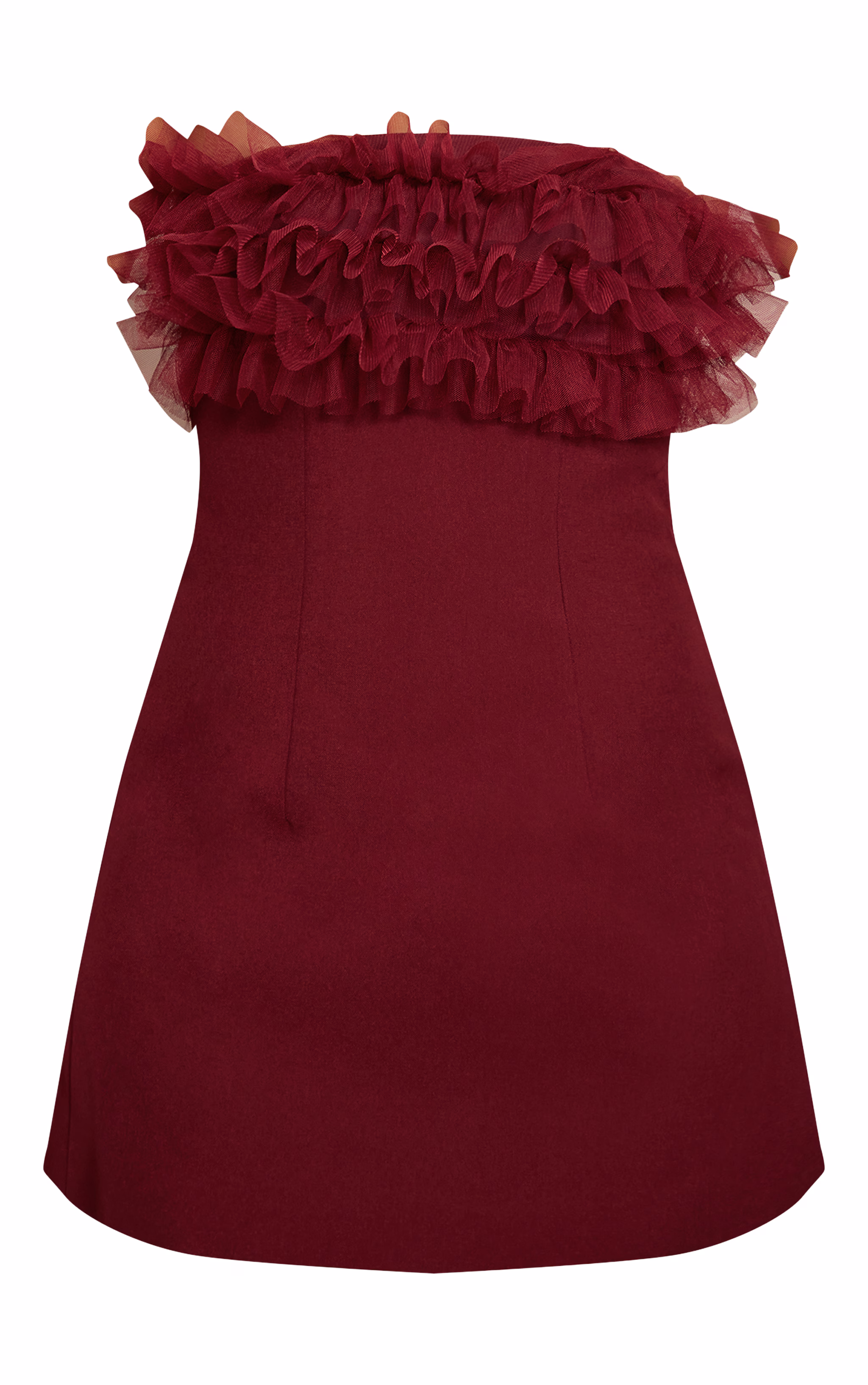 Wine Woven Ruffle Bandeau Shift Dress